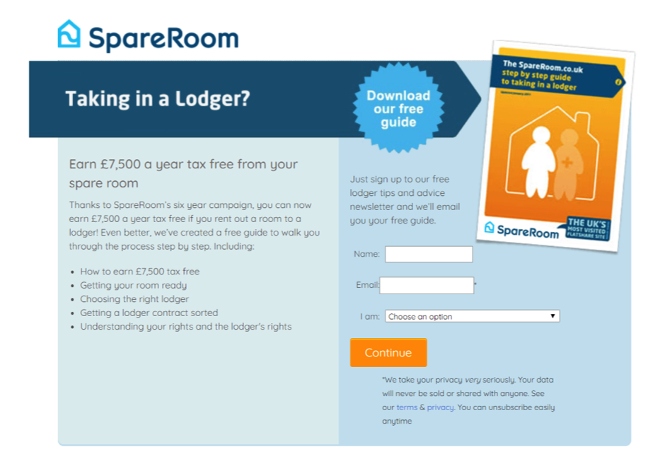 Spare room landing page
